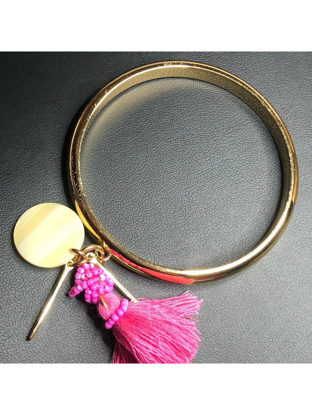 4364 J.Crew Bracelet Preppy Tassel  Gold Tone spike Bangle 7.75"